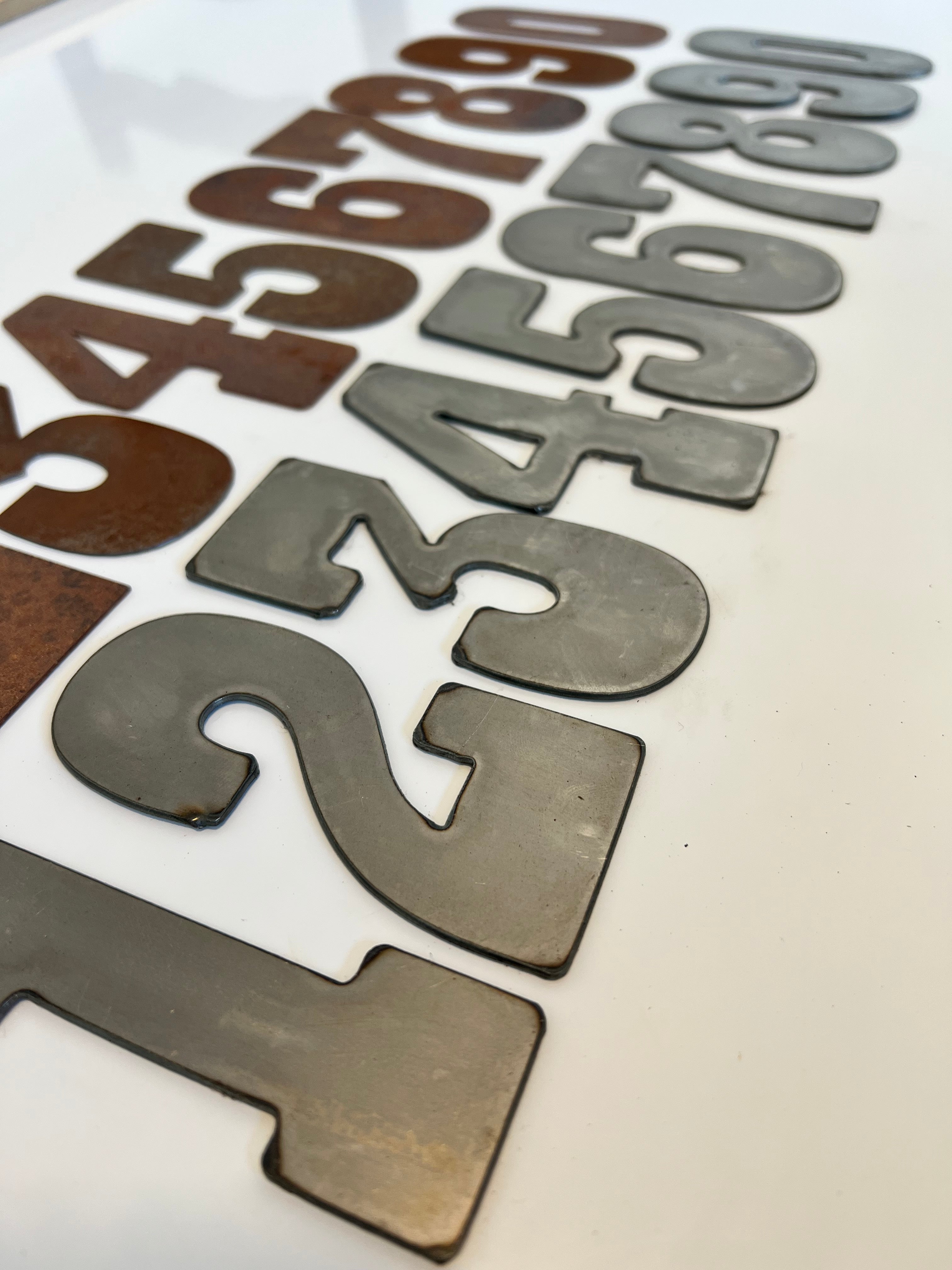 3 Inch Clock Number Set - Includes Numbers 1-12 - Rusty or Natural Steel Finish - Playbill Font