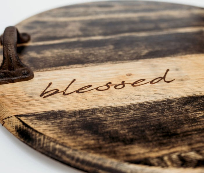 Distressed Black Authentic Bourbon Barrel Head Tray