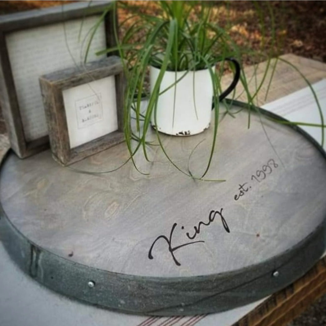 Hand Crafted Lazy Susan with Wine Barrel Ring