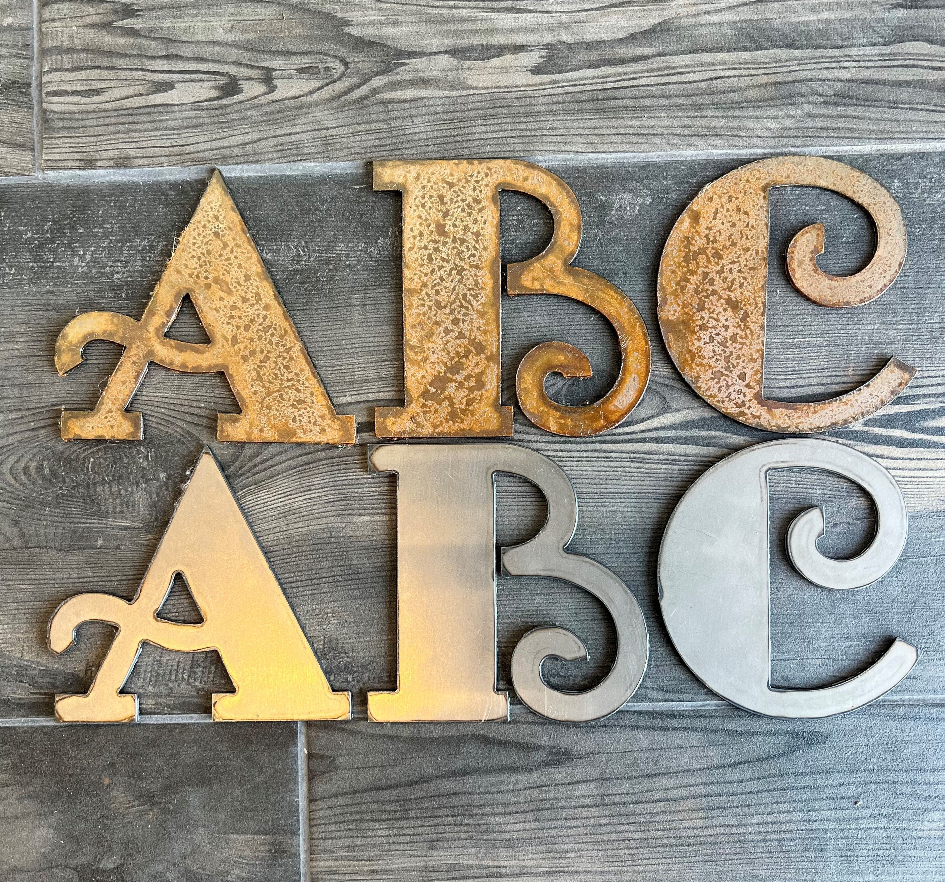 One Inch Metal Letters 8 Inch Metal Letters and Numbers - Rusty or Natural Steel Finish - Fan