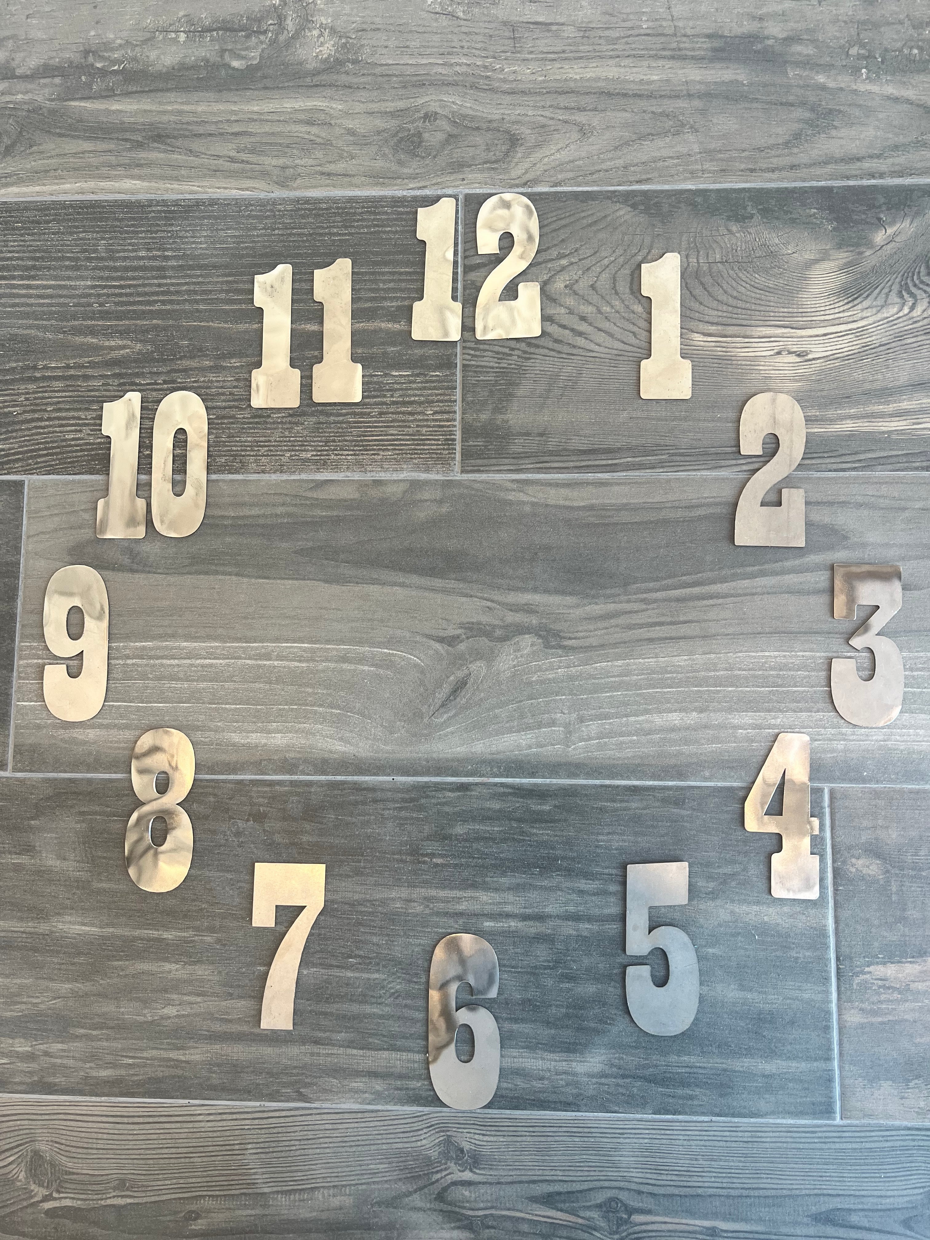 4 Inch Clock Number Set - Includes Numbers 1-12 - Rusty or Natural Steel Finish - Playbill Font