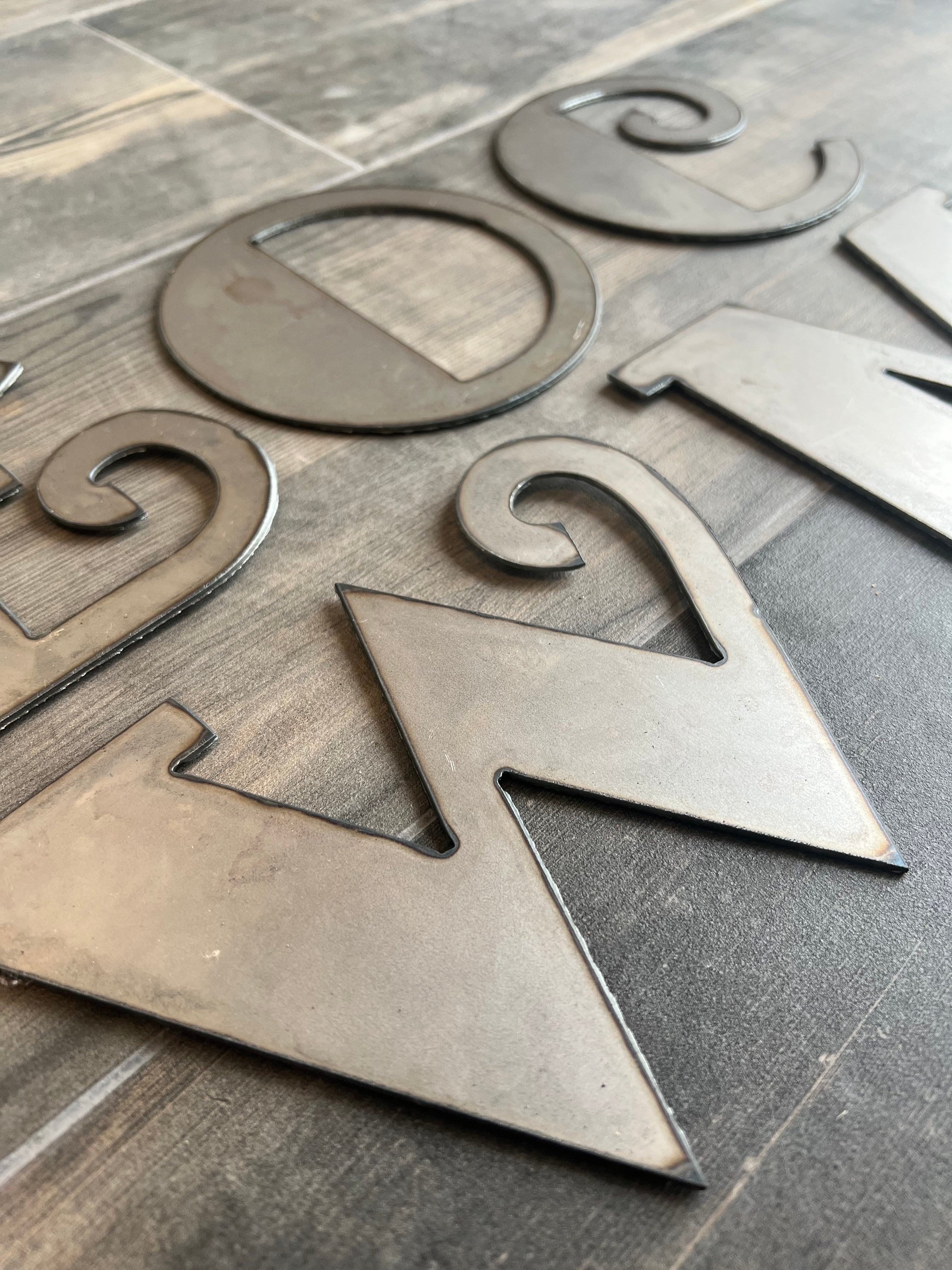 2 Inch Metal Letters and Numbers - Rusty or Natural Steel Finish - Fancy Pants Font