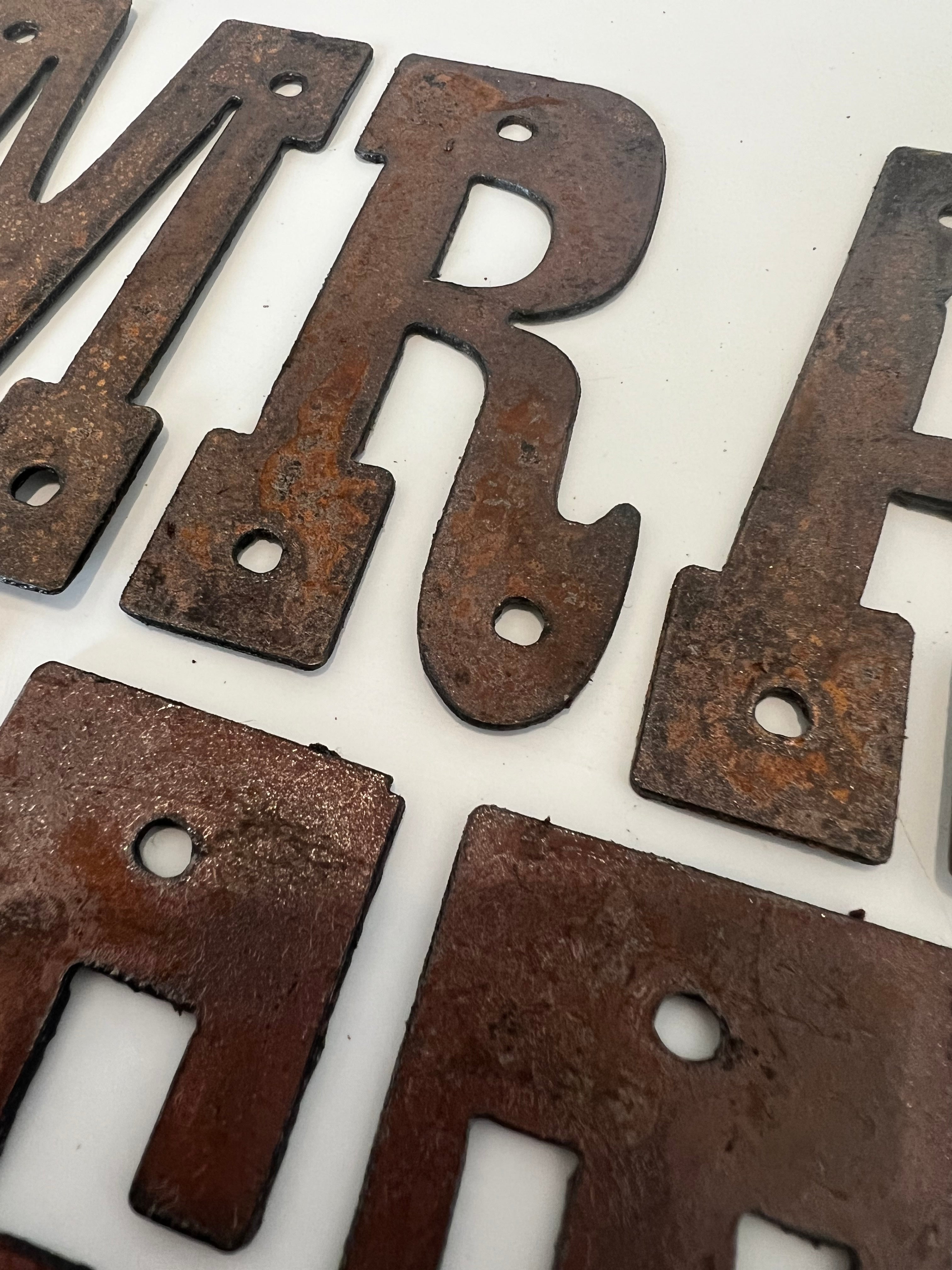 12 Inch Metal Letters and Numbers - Rusty or Natural Steel Finish - Playbill