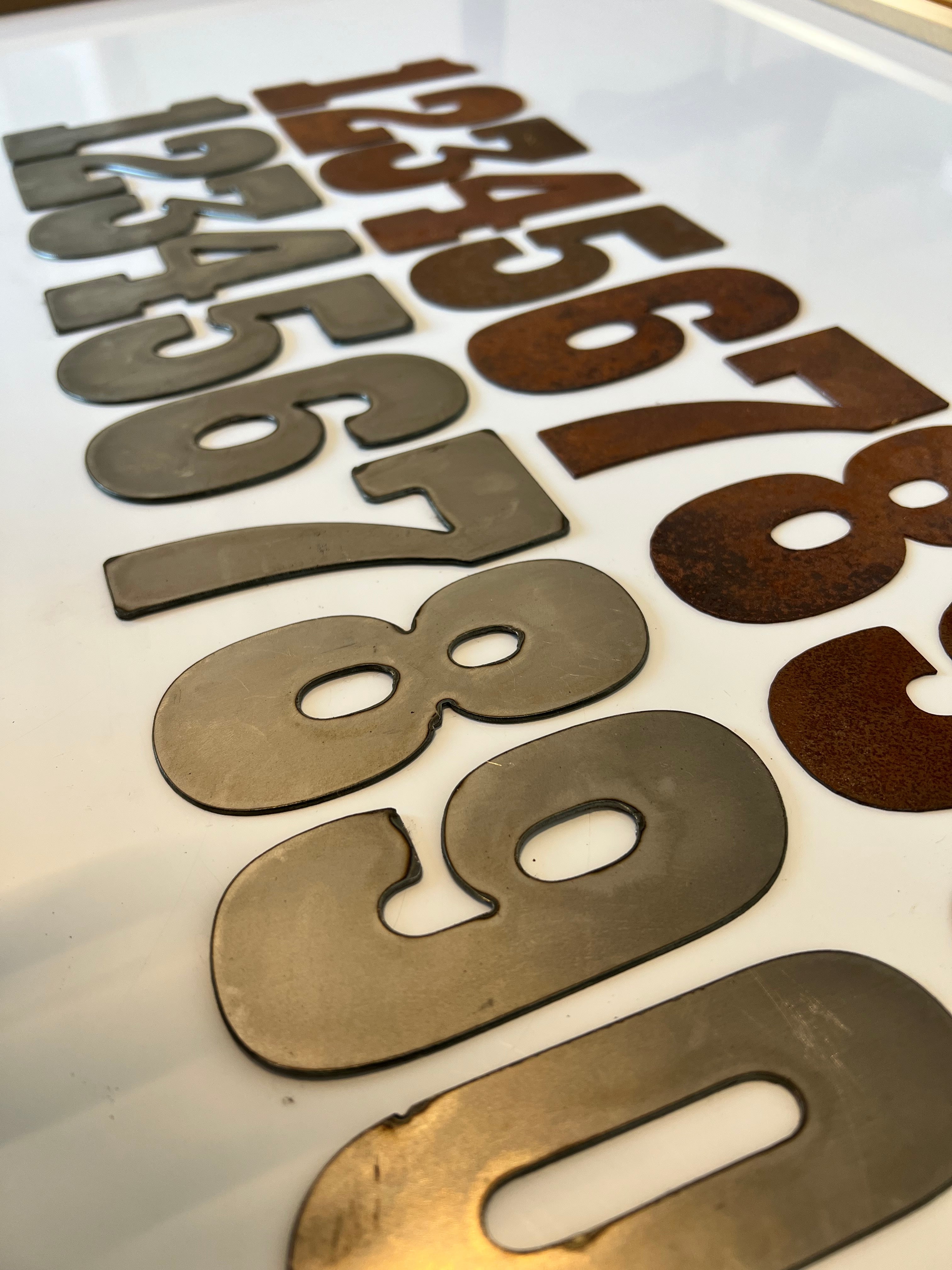 8 Inch Metal Letters and Numbers - Rusty or Natural Steel Finish - Playbill