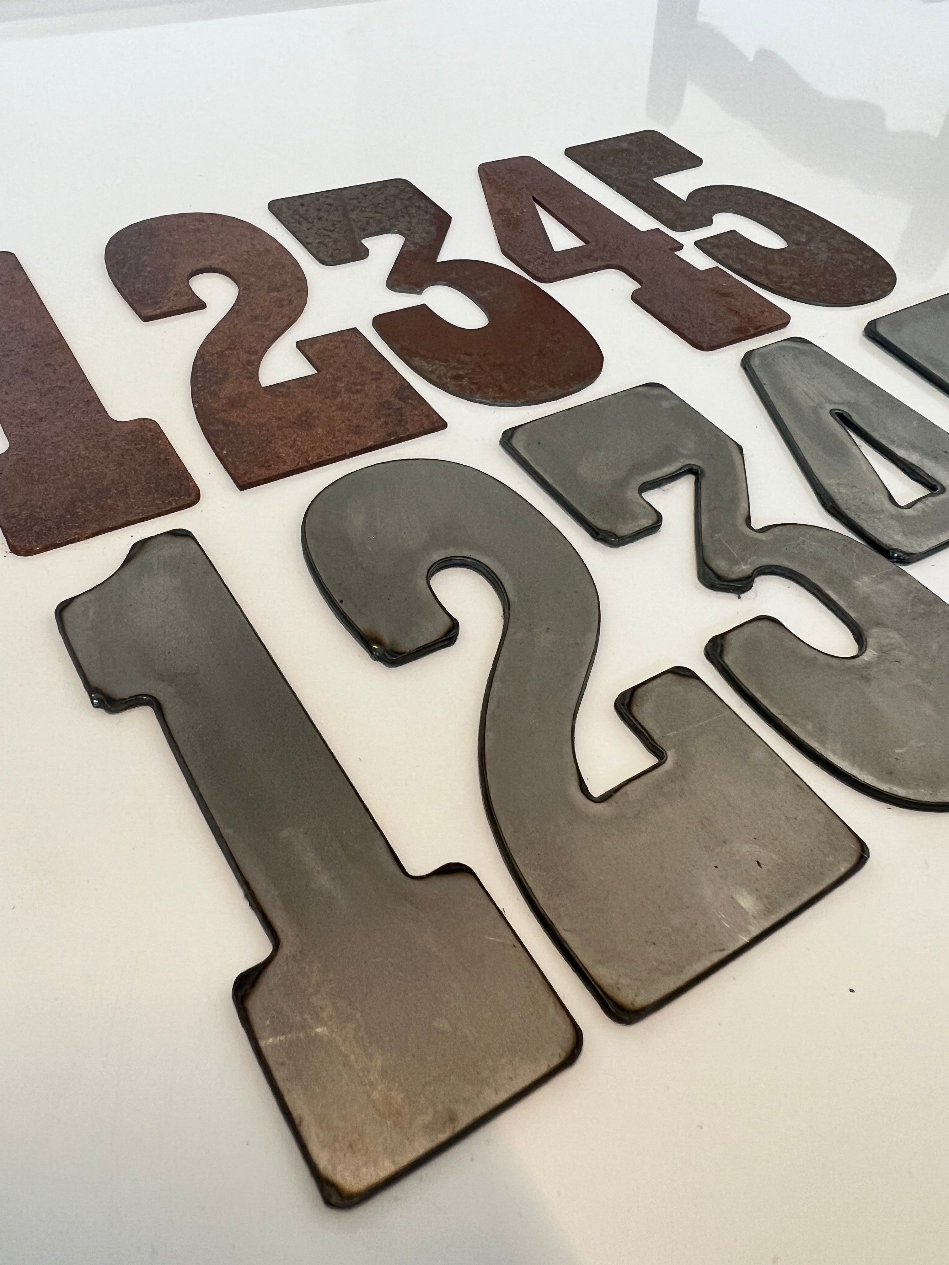 4 Inch Clock Number Set - Includes Numbers 1-12 - Rusty or Natural Steel Finish - Playbill Font