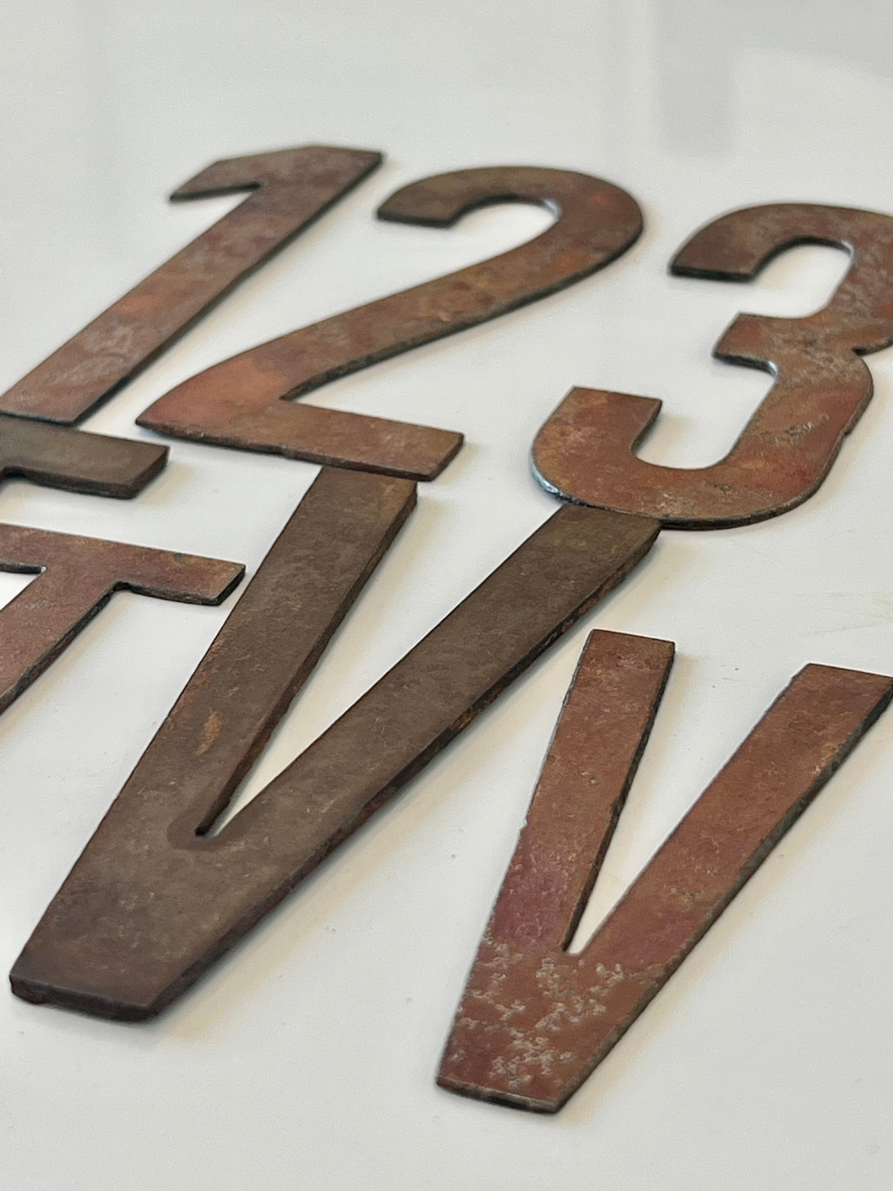 8 Inch Clock Number Set - Includes Numbers 1-12 - Rusty or Natural Steel Finish - Sea Rocks Font