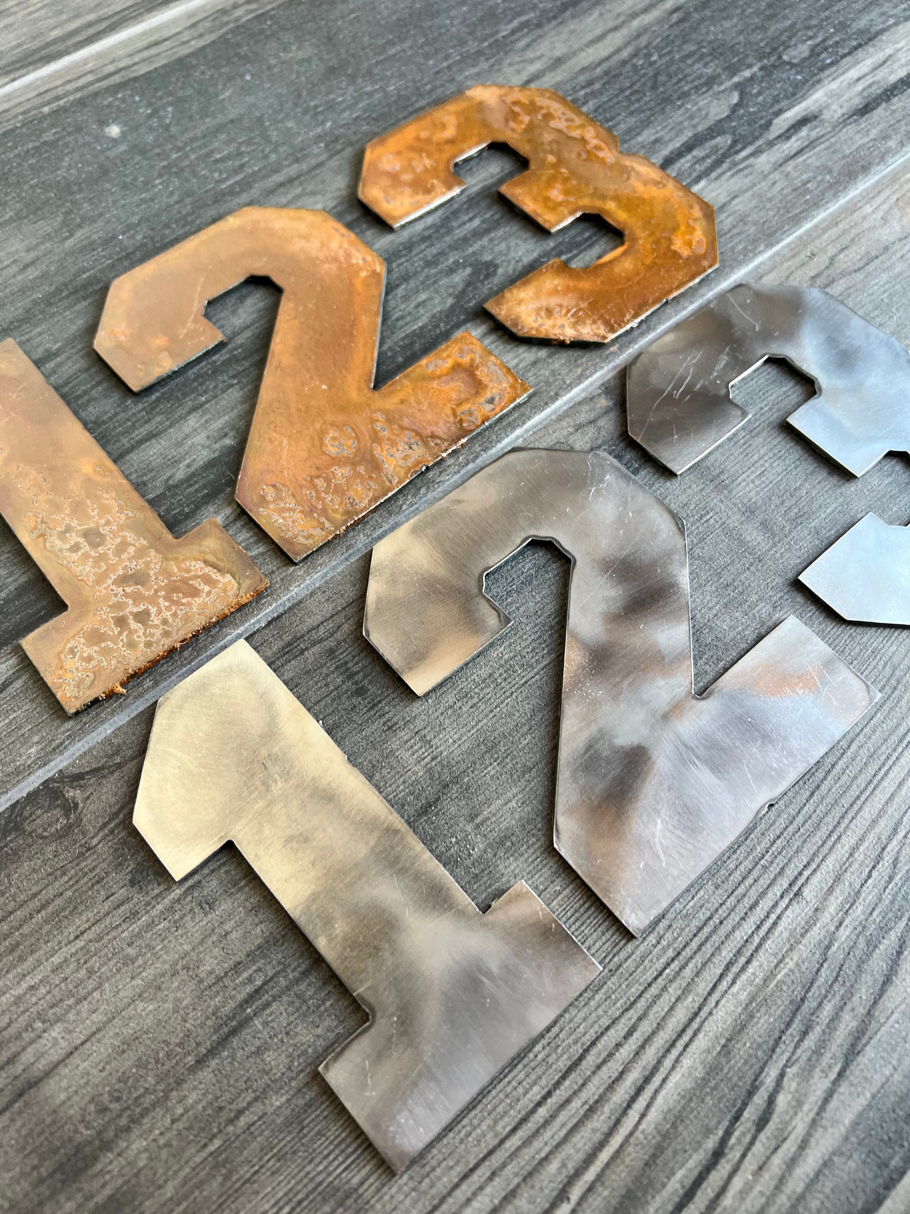 5 Inch Clock Number Set - Includes Numbers 1-12 - Rusty or Natural Steel Finish - Varsity Font