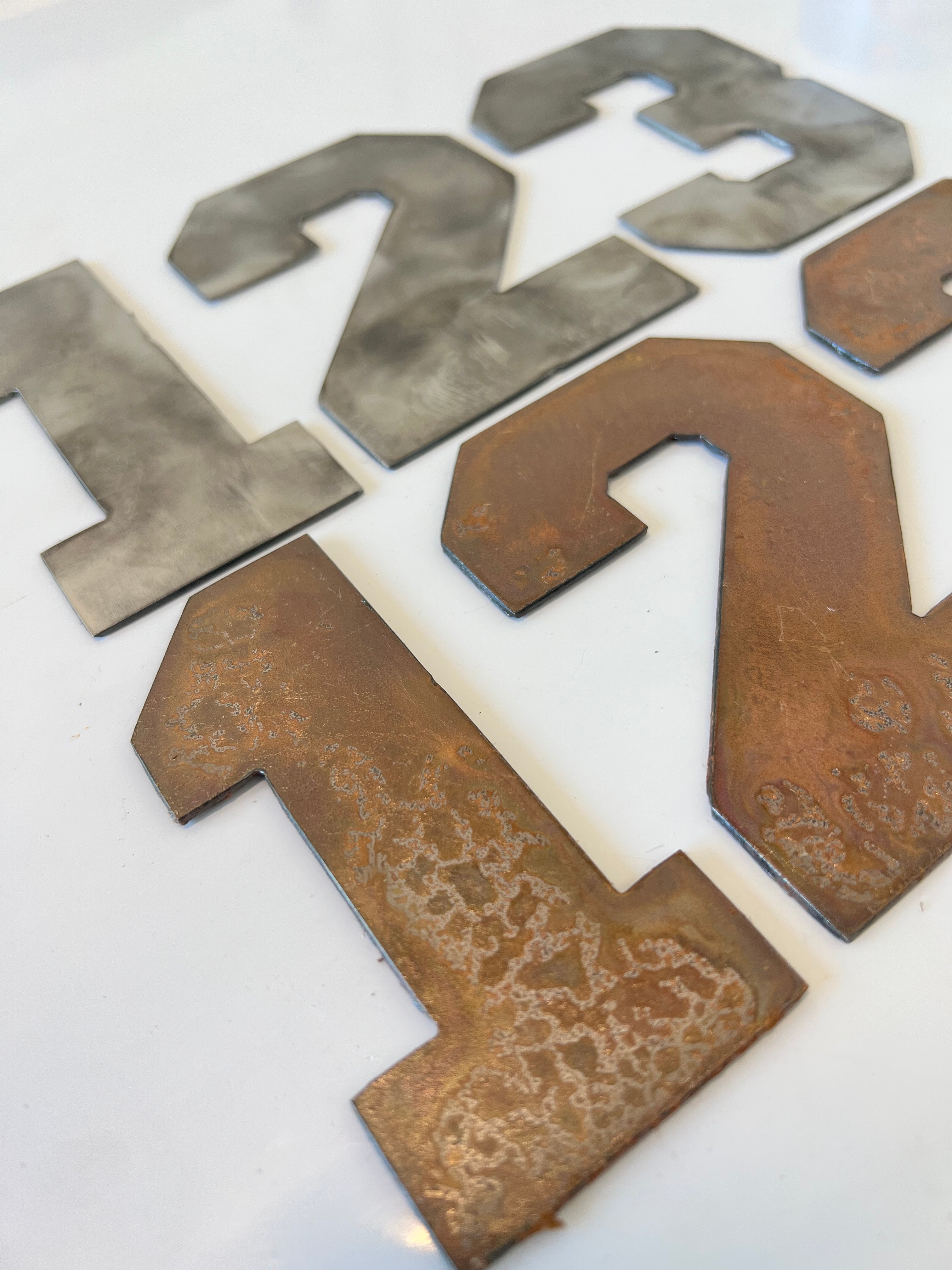 10 Inch Metal Letters and Numbers - Rusty or Natural Steel Finish - Varsity Font