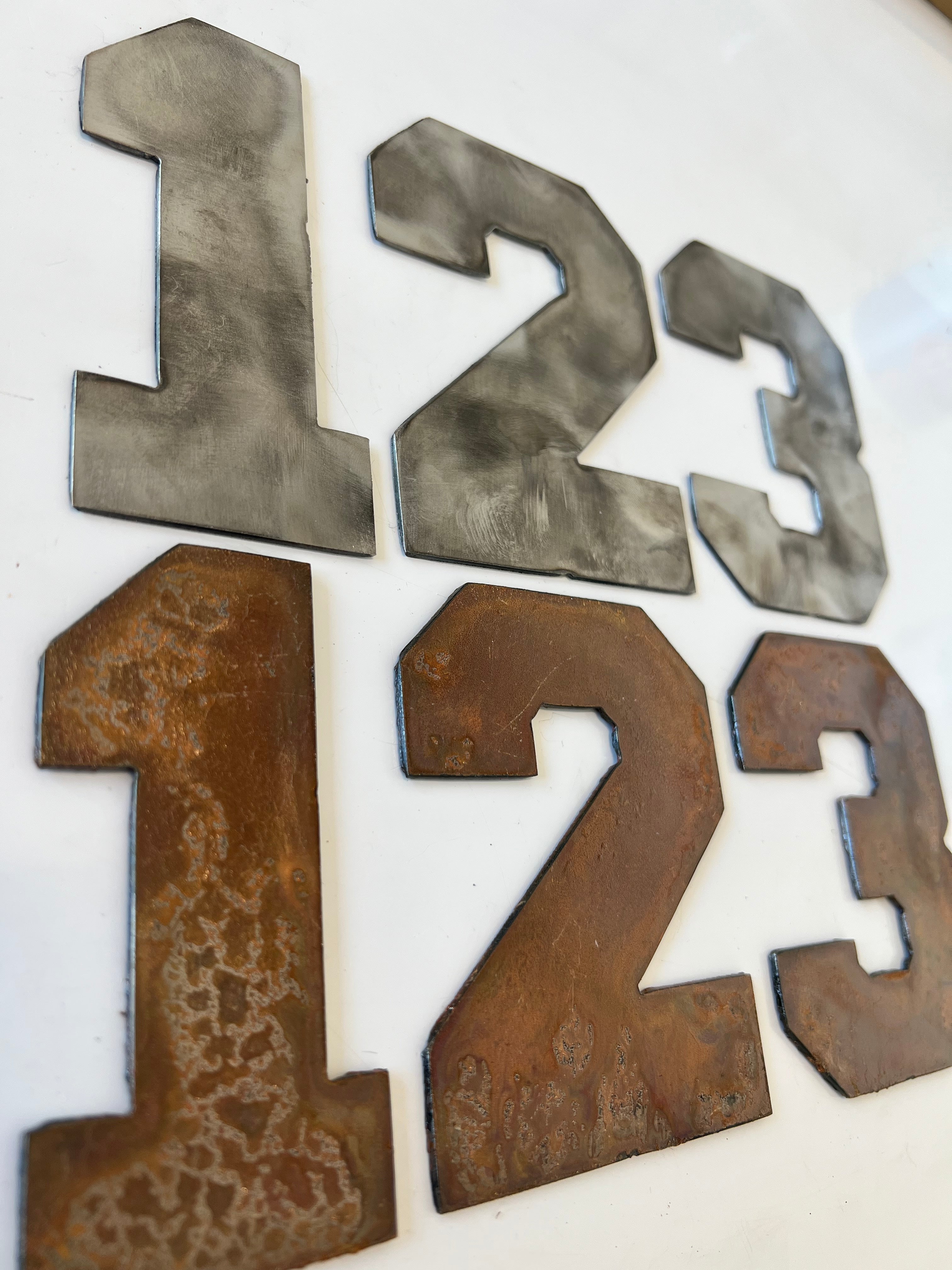 3 Inch Clock Number Set - Includes Numbers 1-12 - Rusty or Natural Steel Finish - Varsity Font