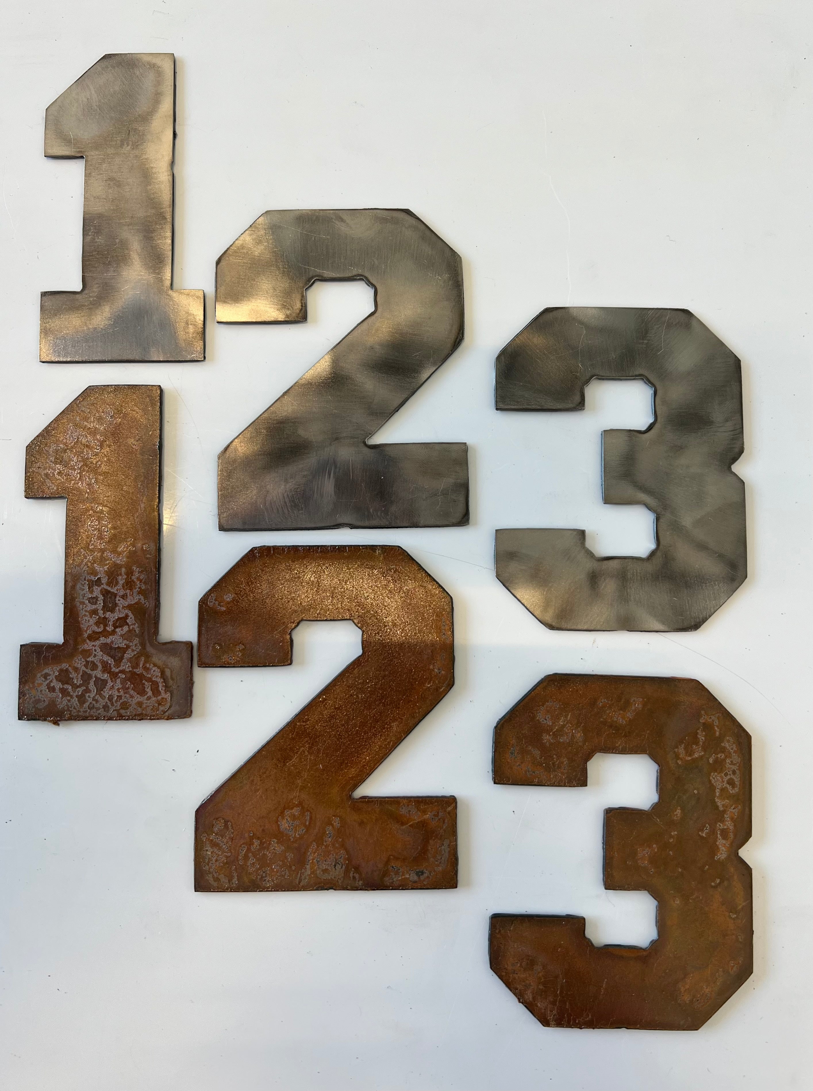 4 Inch Metal Letters and Numbers - Rusty or Natural Steel Finish - Varsity Font