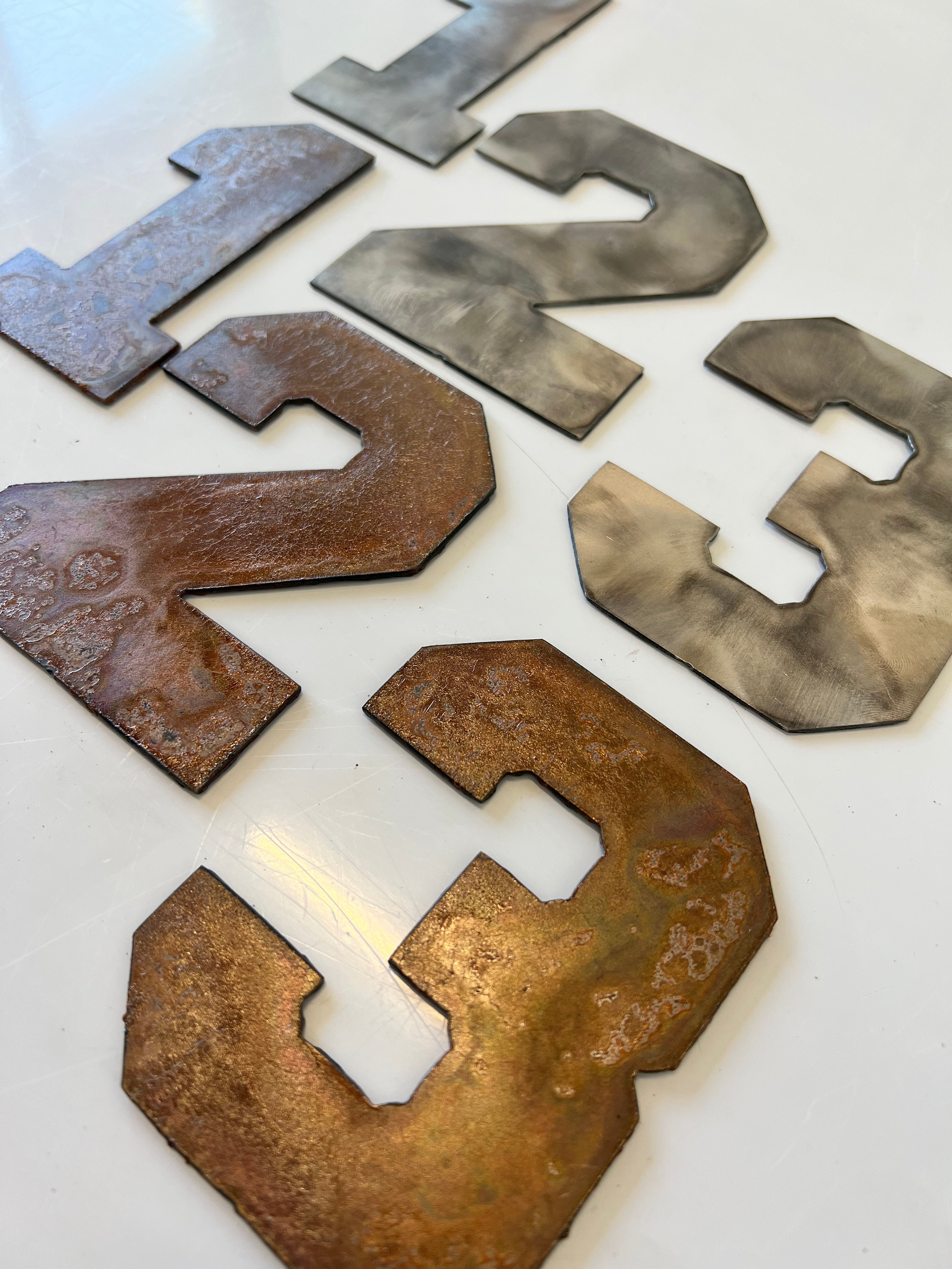 10 Inch Metal Letters and Numbers - Rusty or Natural Steel Finish - Varsity Font