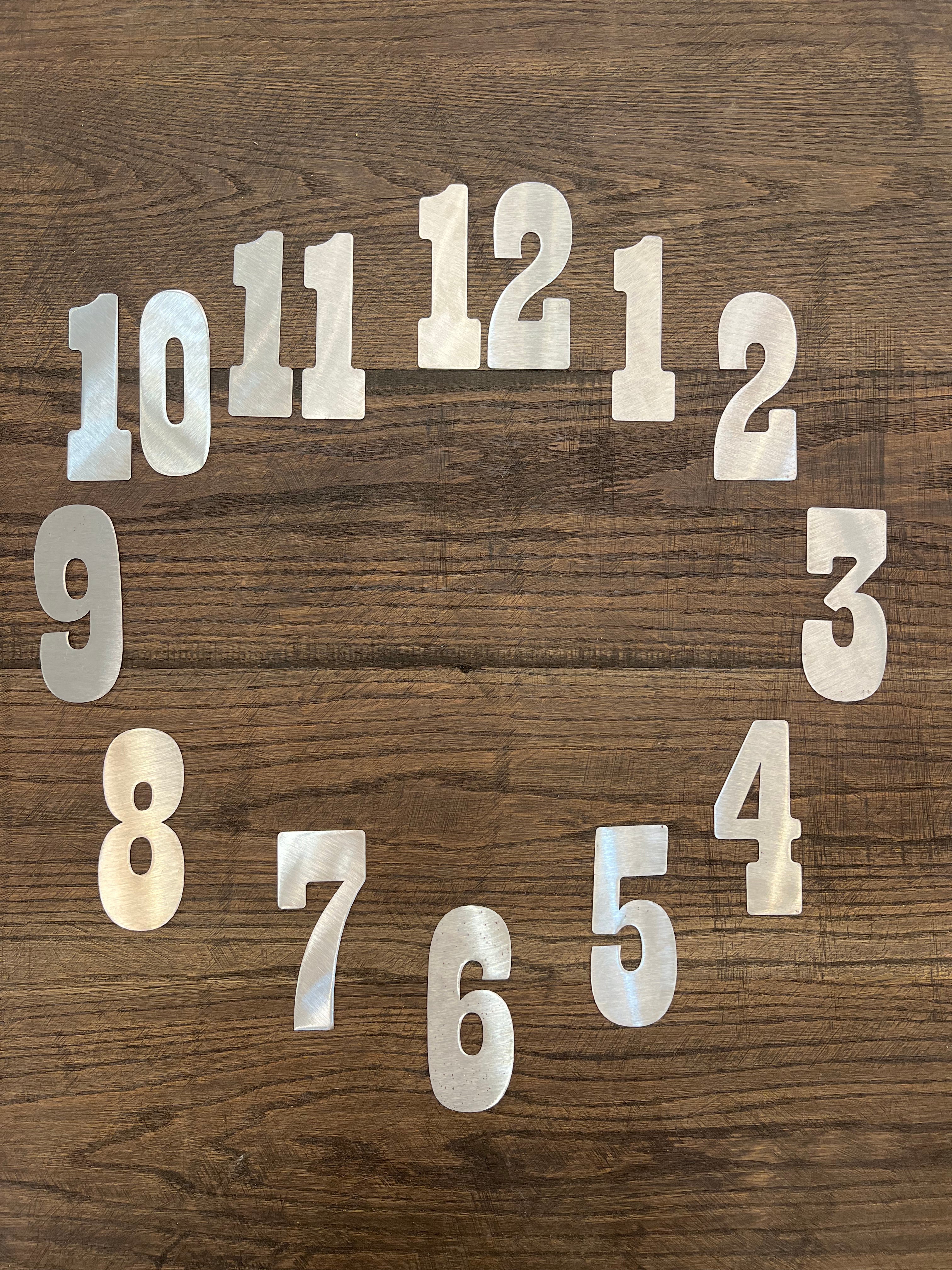 4 Inch Clock Number Set - Includes Numbers 1-12 - Rusty or Natural Steel Finish - Playbill Font