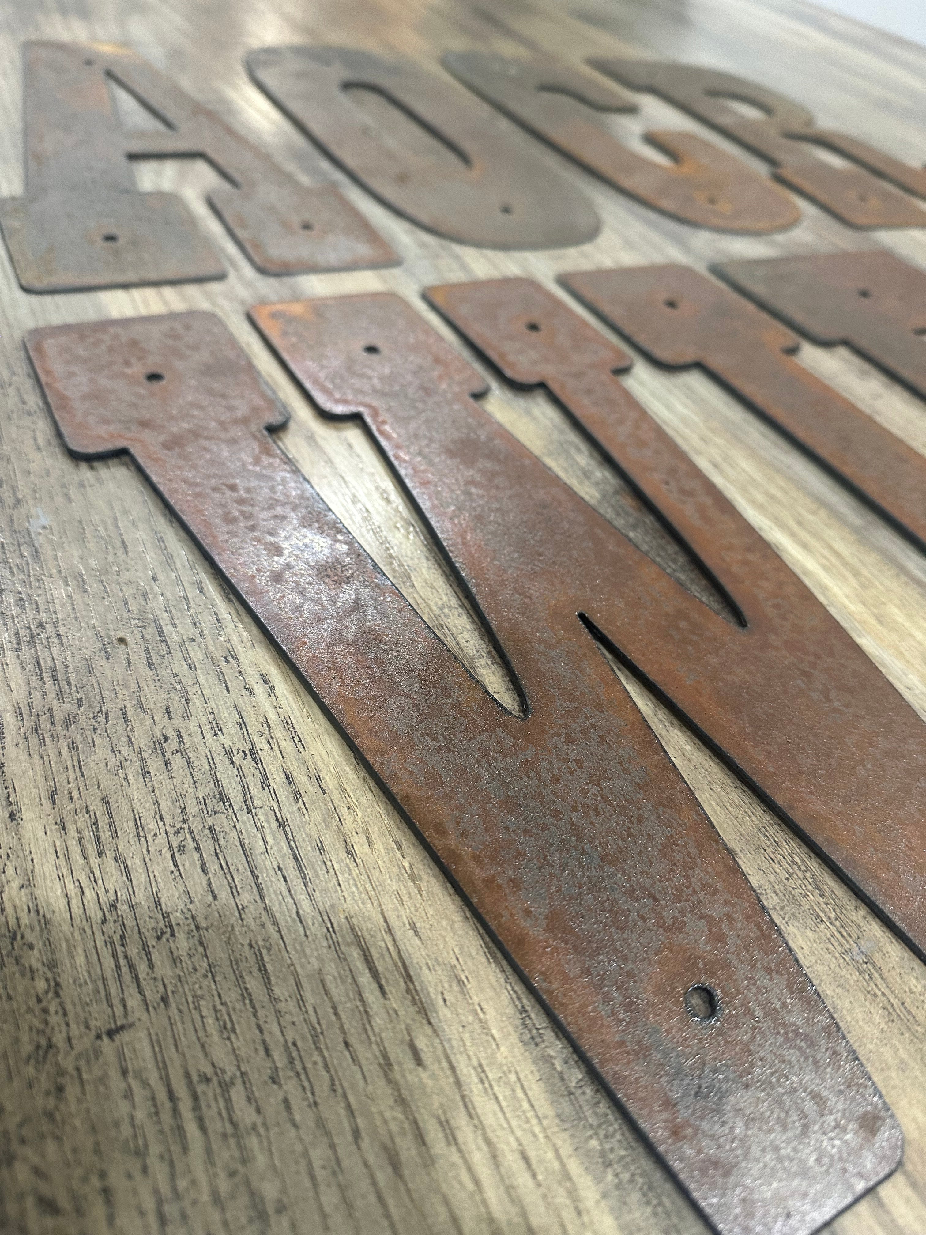 3 Inch Metal Letters and Numbers - Rusty or Natural Steel Finish - Playbill