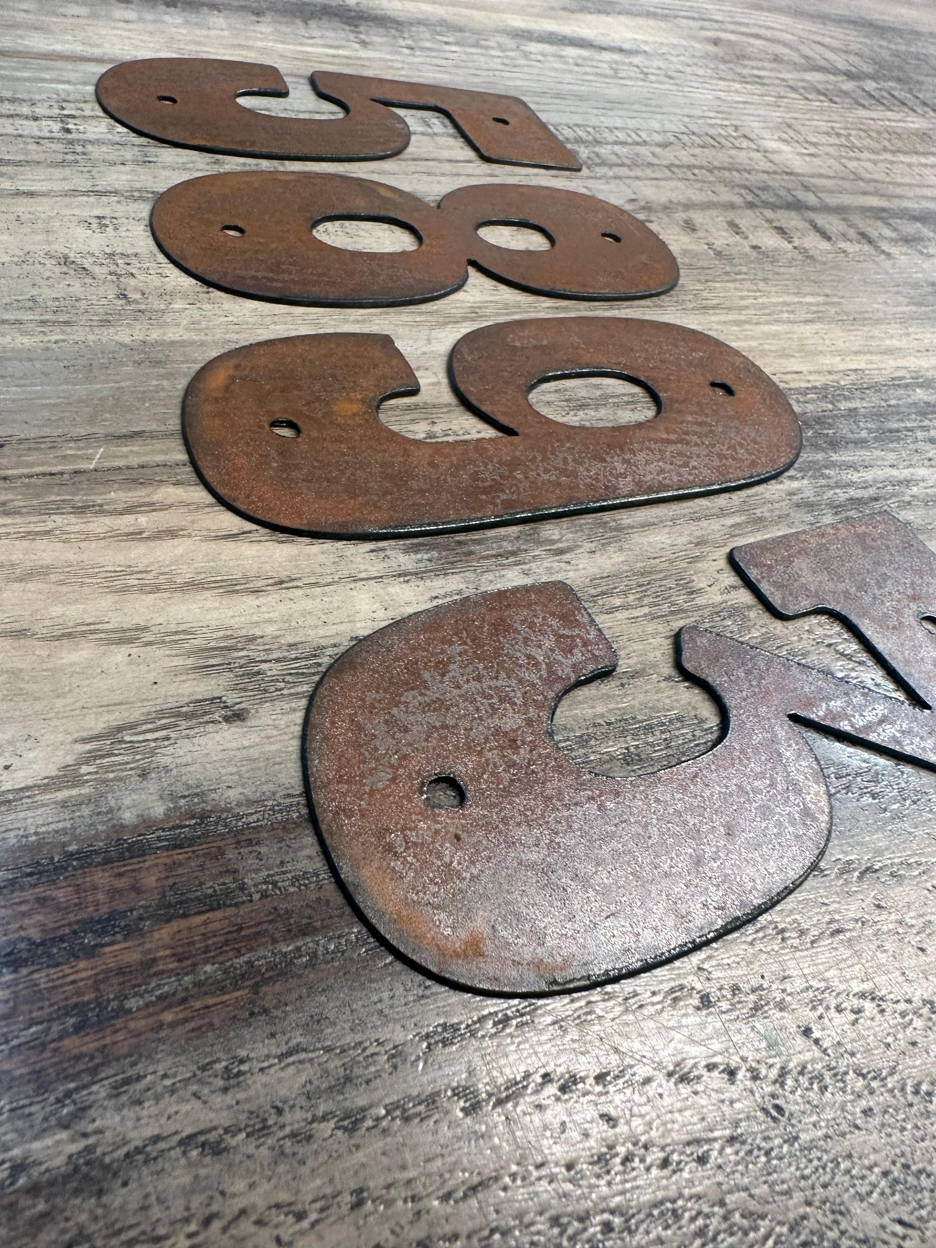 10 Inch Metal Letters and Numbers - Rusty or Natural Steel Finish - Playbill Font