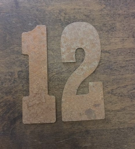 12 Inch Clock Number Set - Includes Numbers 1-12 - Rusty or Natural Steel Finish - Playbill Font