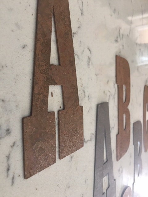 8 Inch Metal Letters and Numbers - Rusty or Natural Steel Finish - Playbill