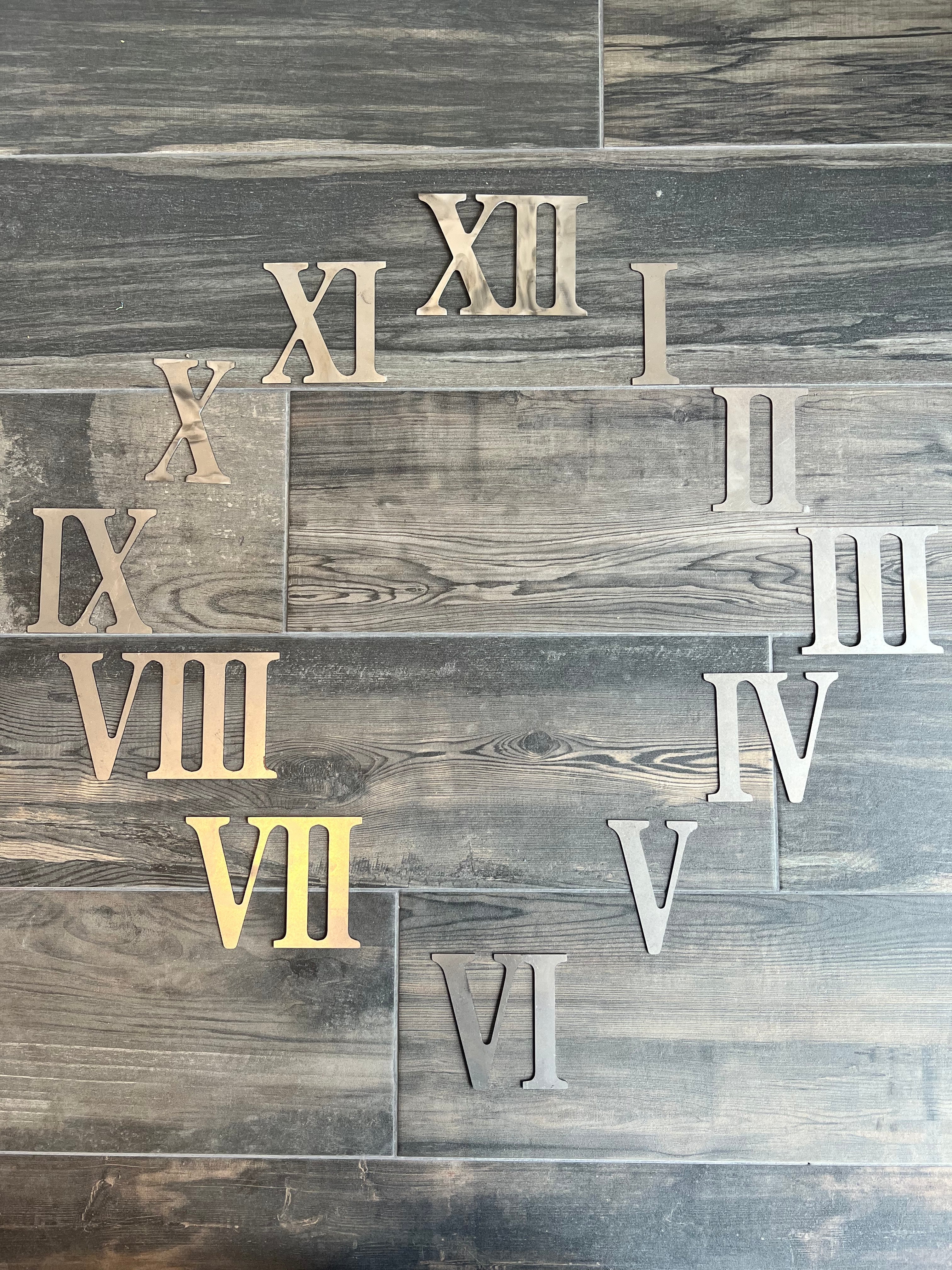 4 Inch Roman Numeral Clock Set - Rusty or Natural Steel Finish