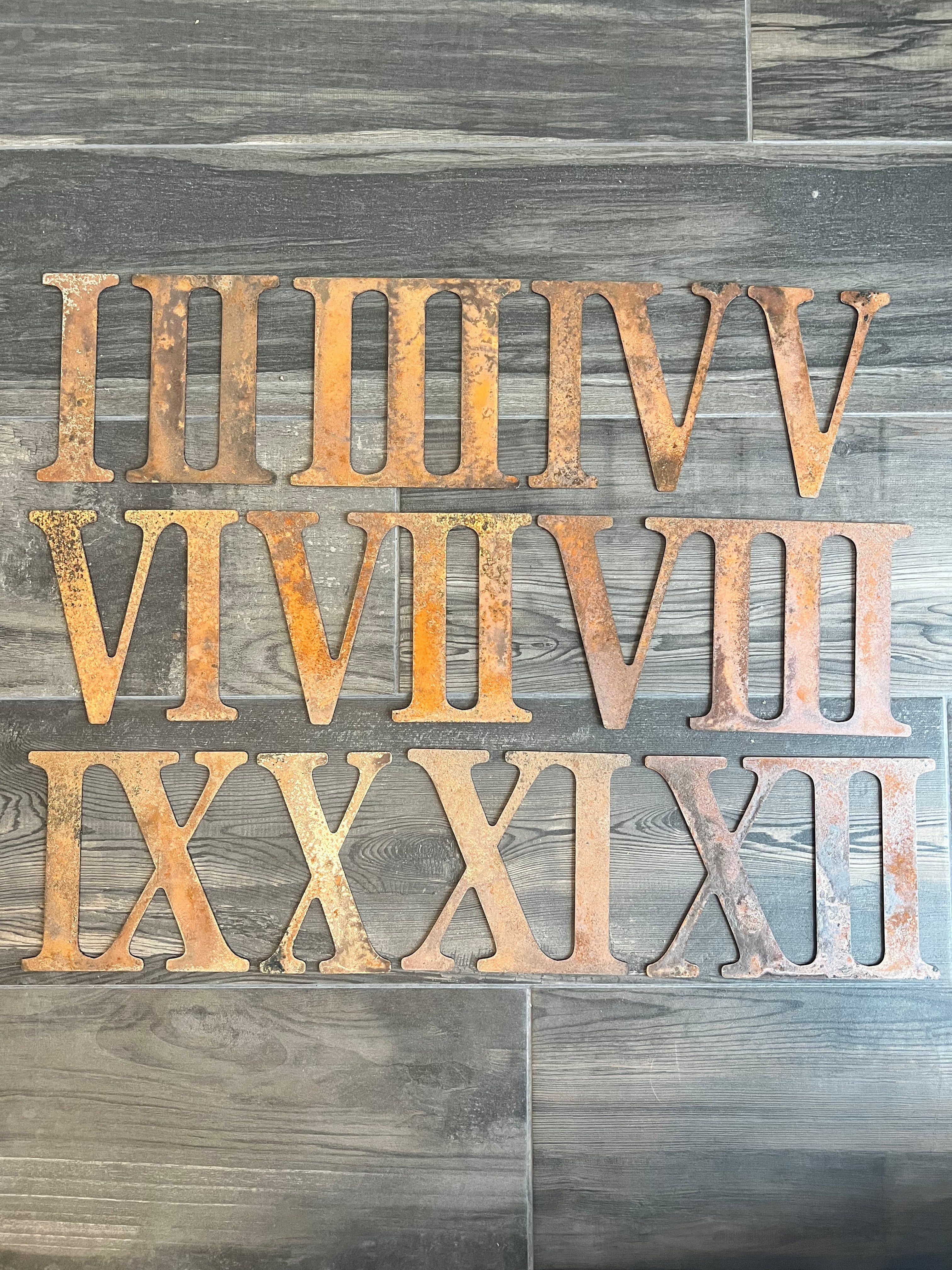 8 Inch Metal Roman Numerals - Rusty or Natural Steel Finish