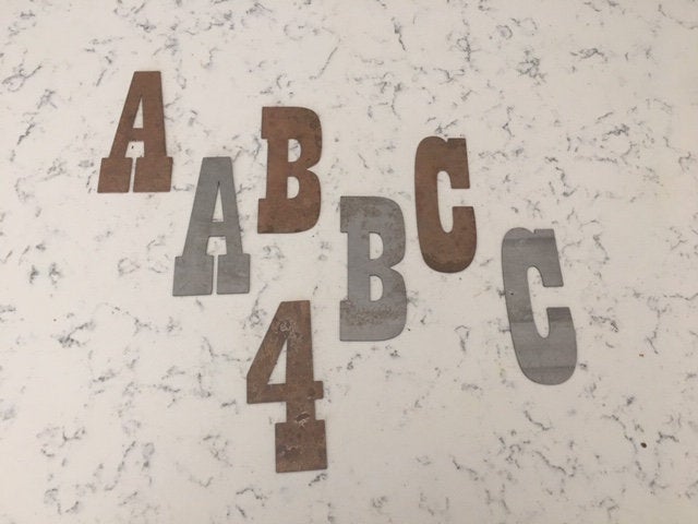 4 Inch Metal Letters and Numbers - Rusty or Natural Steel Finish - Playbill