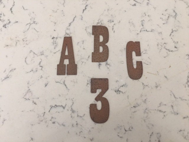 3 Inch Metal Letters and Numbers - Rusty or Natural Steel Finish - Playbill
